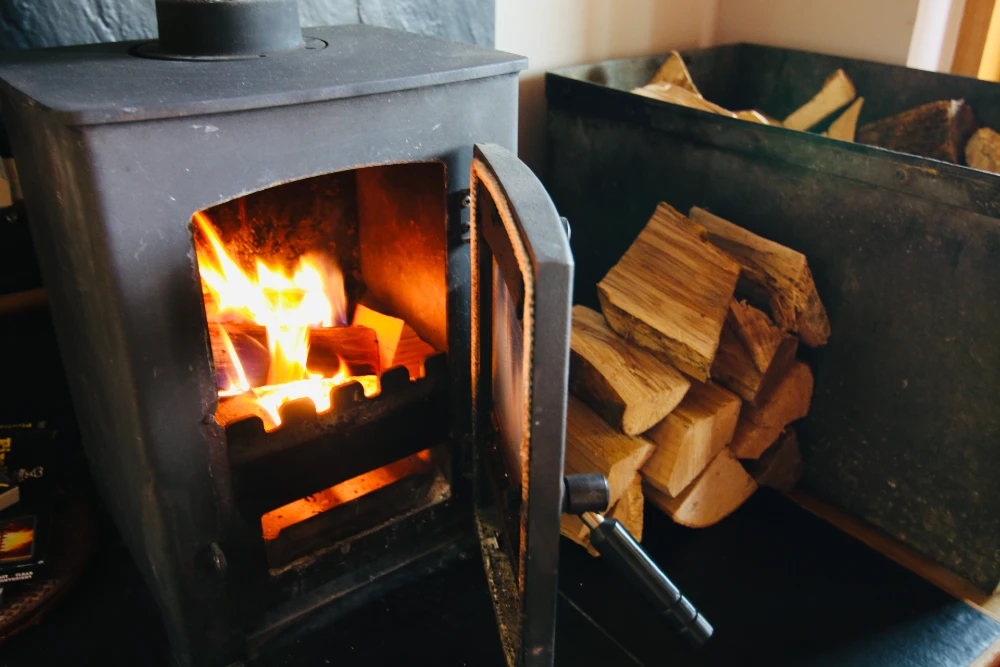 Log cabin with woodburner